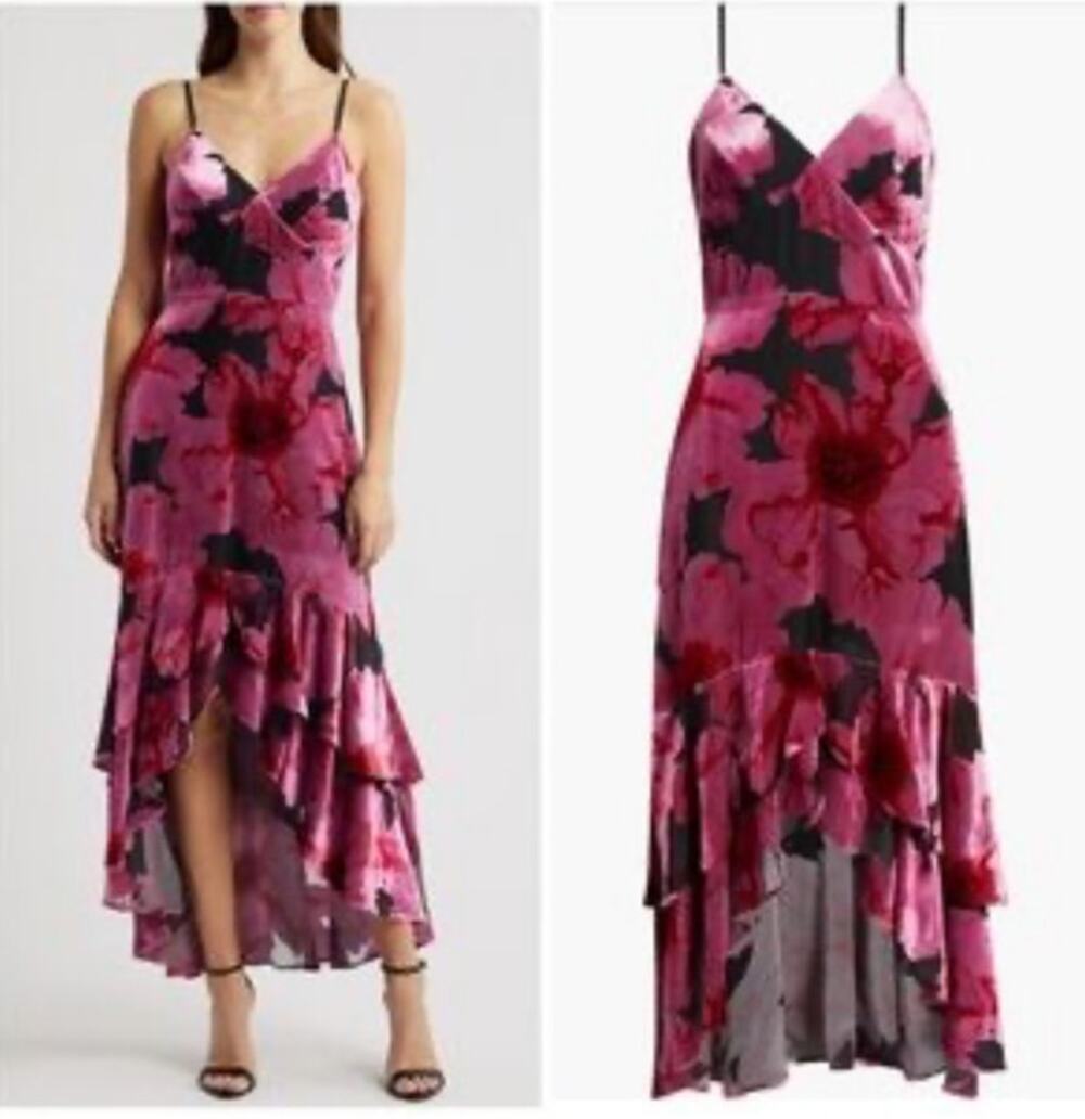 HUTCH‎ Pink Floral Ruffle High Low Dress Size 6 NWT Cocktail Wedding Guest